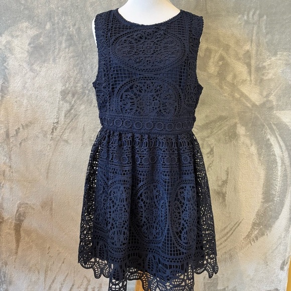 miami Dresses & Skirts - Miami Lace Boho Bohemian Sleeveless Midnight Blue Dress Sz L